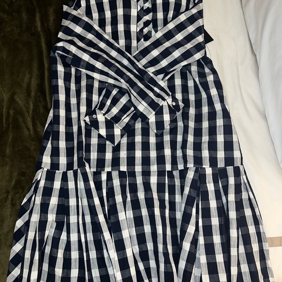 NWT Tuckernuck Linen Blend Tate Dress Navy Check (Ruffle Neck) - Picture 7 of 7